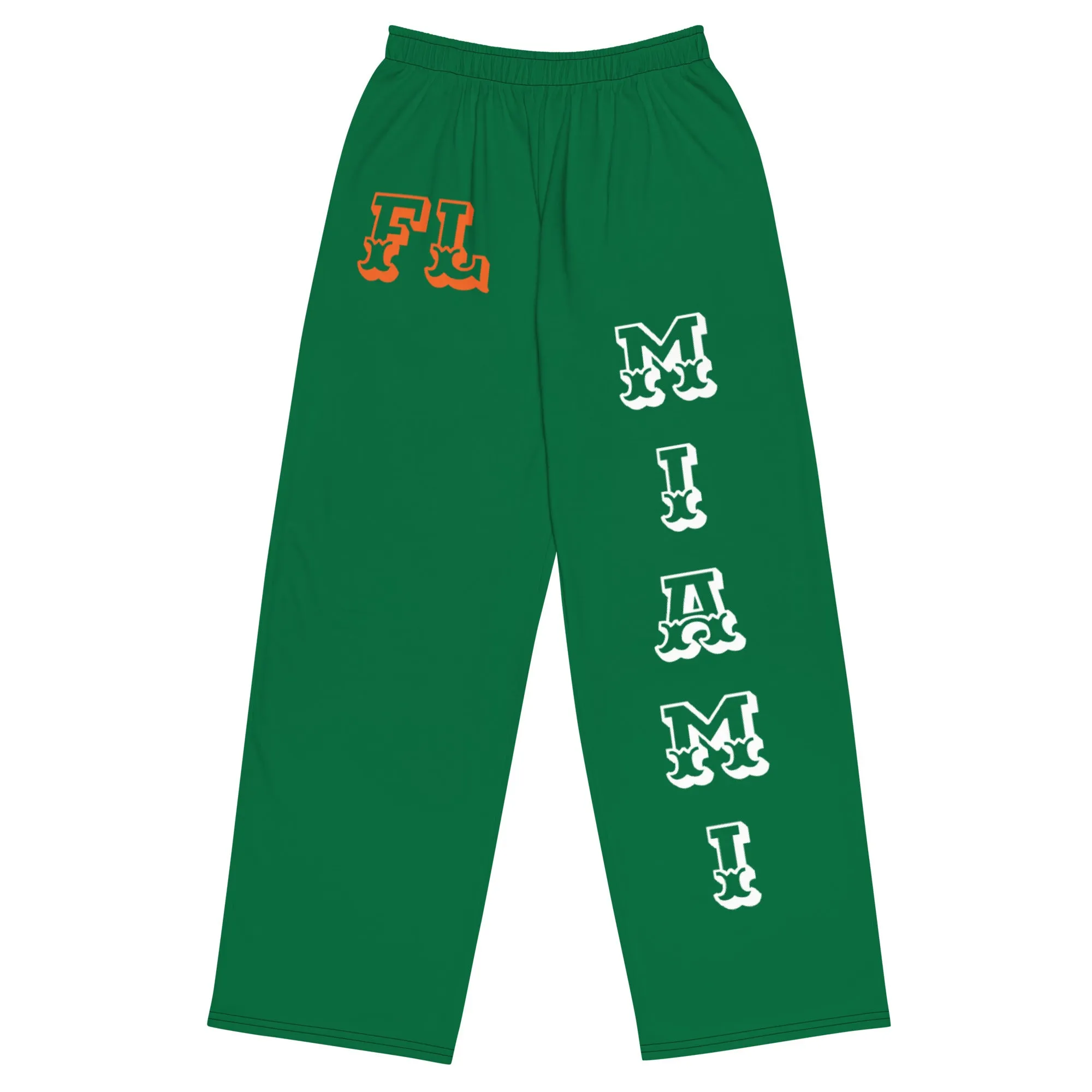 DJD FL- "It's A Miami Thang" Unisex Wide-Leg Pants Green/White/Orange