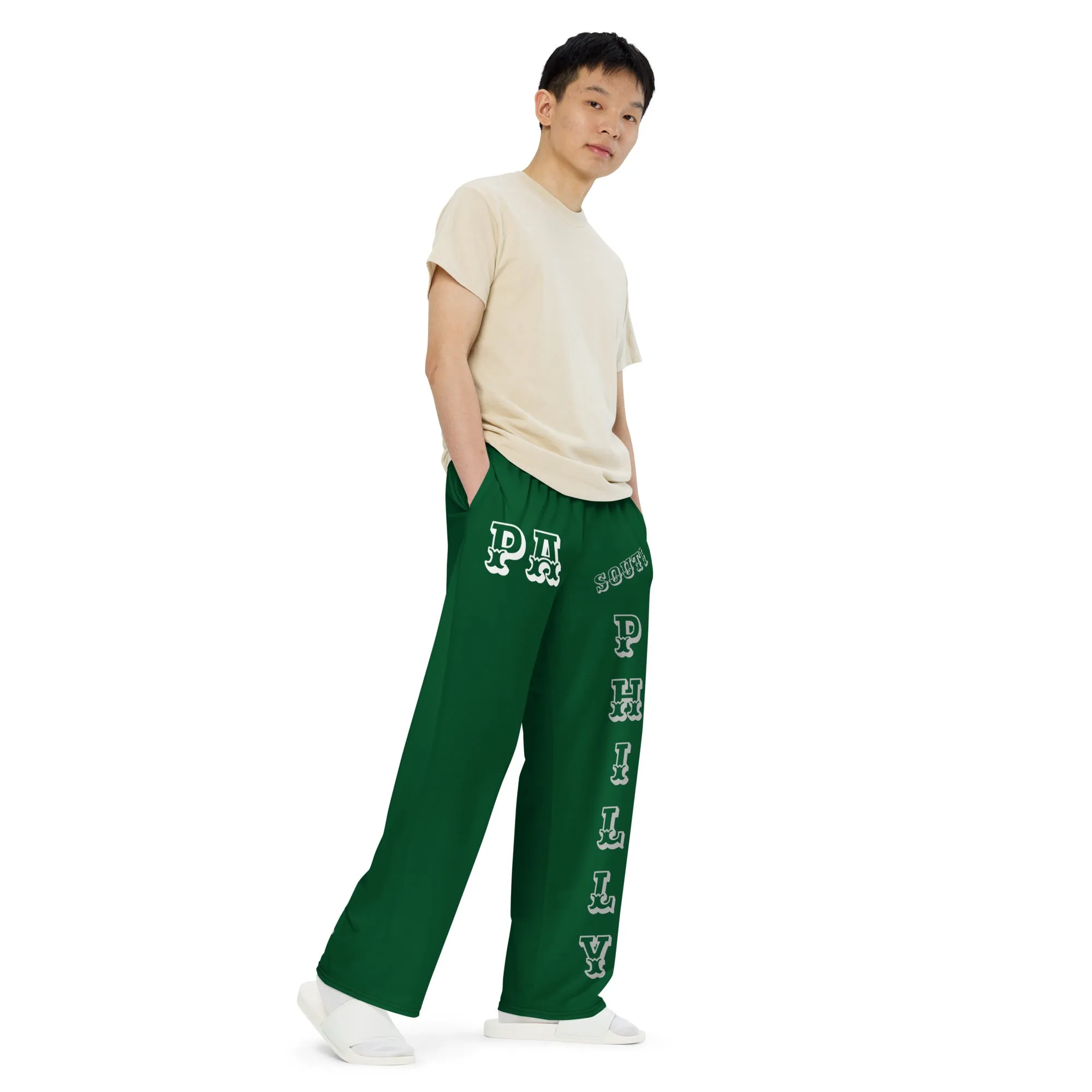 DJD PA- "It's A Philly (South) Thang" Unisex Wide-Leg Pants Green/Silver/White