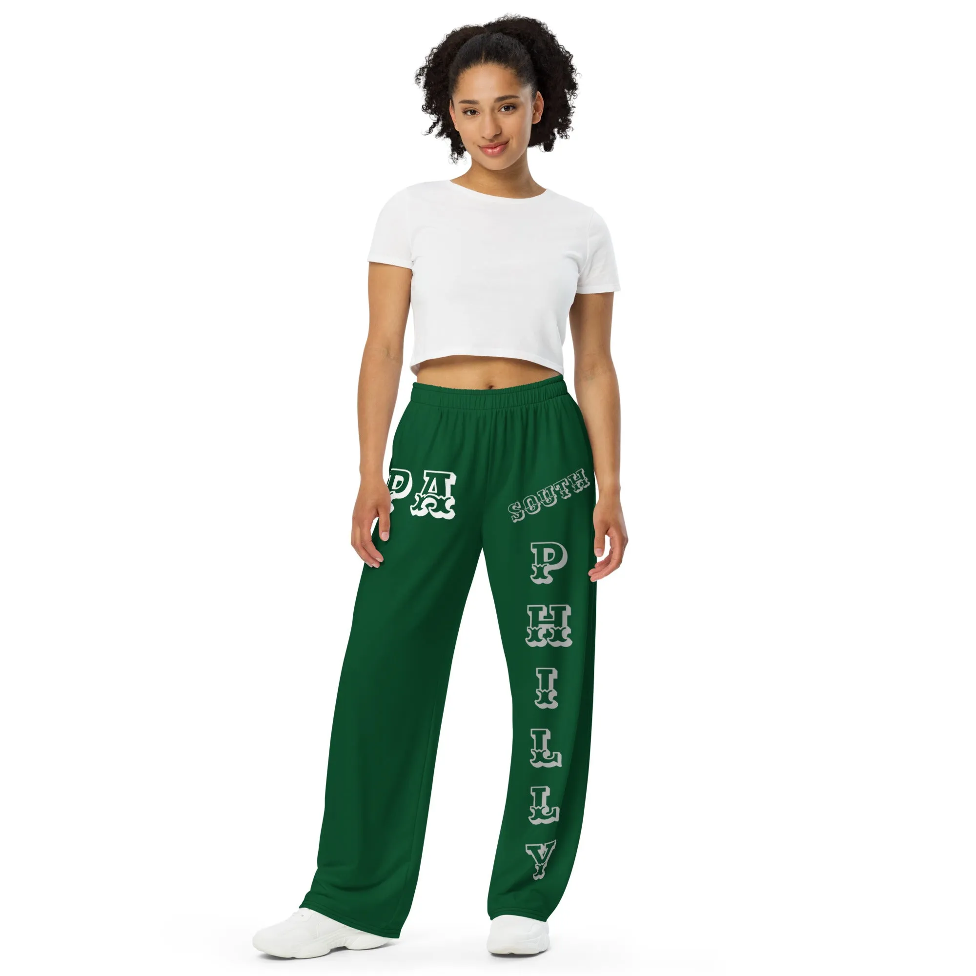 DJD PA- "It's A Philly (South) Thang" Unisex Wide-Leg Pants Green/Silver/White