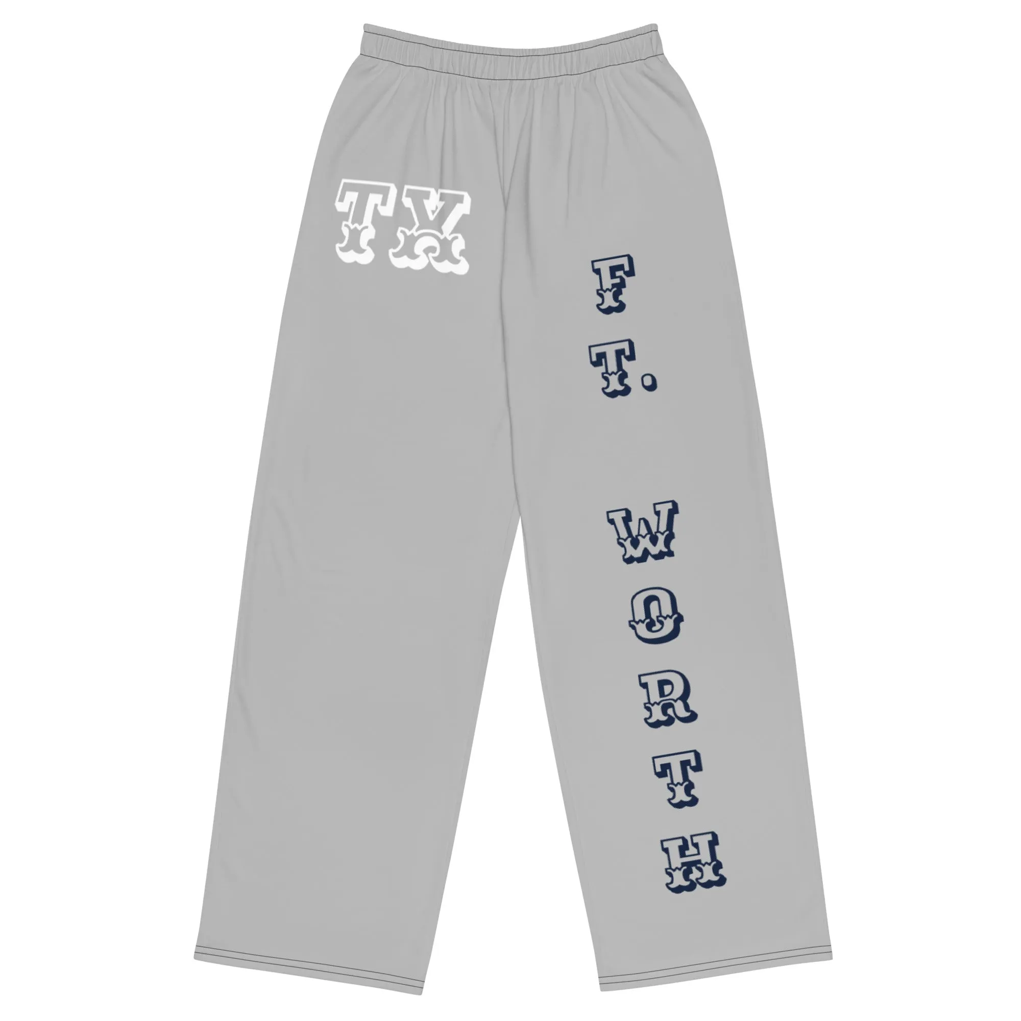DJD TX- "It's A Ft. Worth Thang" Unisex Wide-Leg Pants Gray/Navy/White