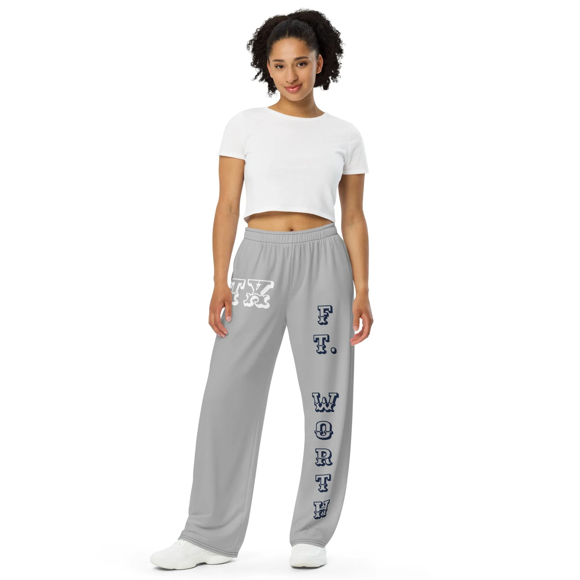 DJD TX- "It's A Ft. Worth Thang" Unisex Wide-Leg Pants Gray/Navy/White