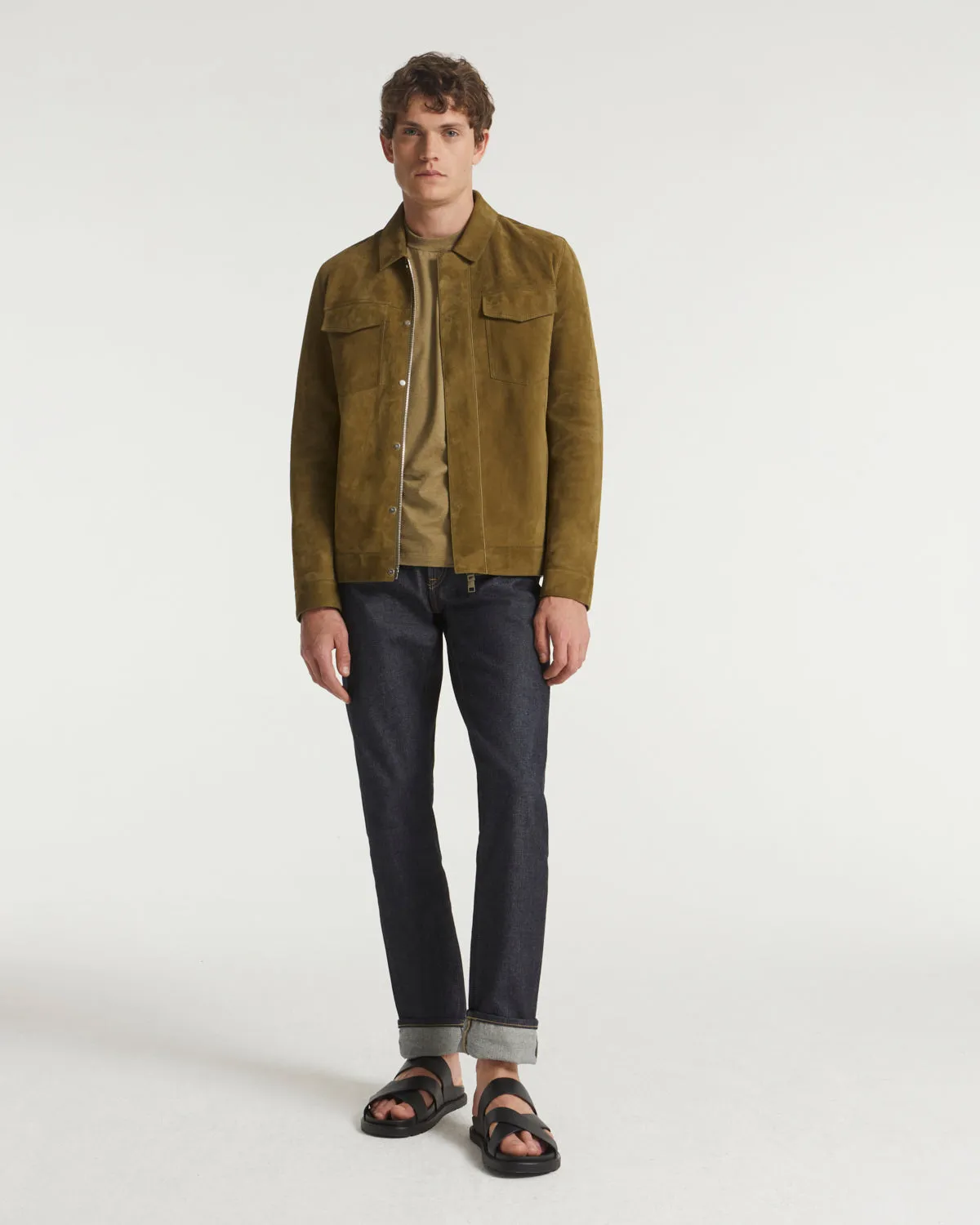 Double-sided velour leather jacket with nappa reverse