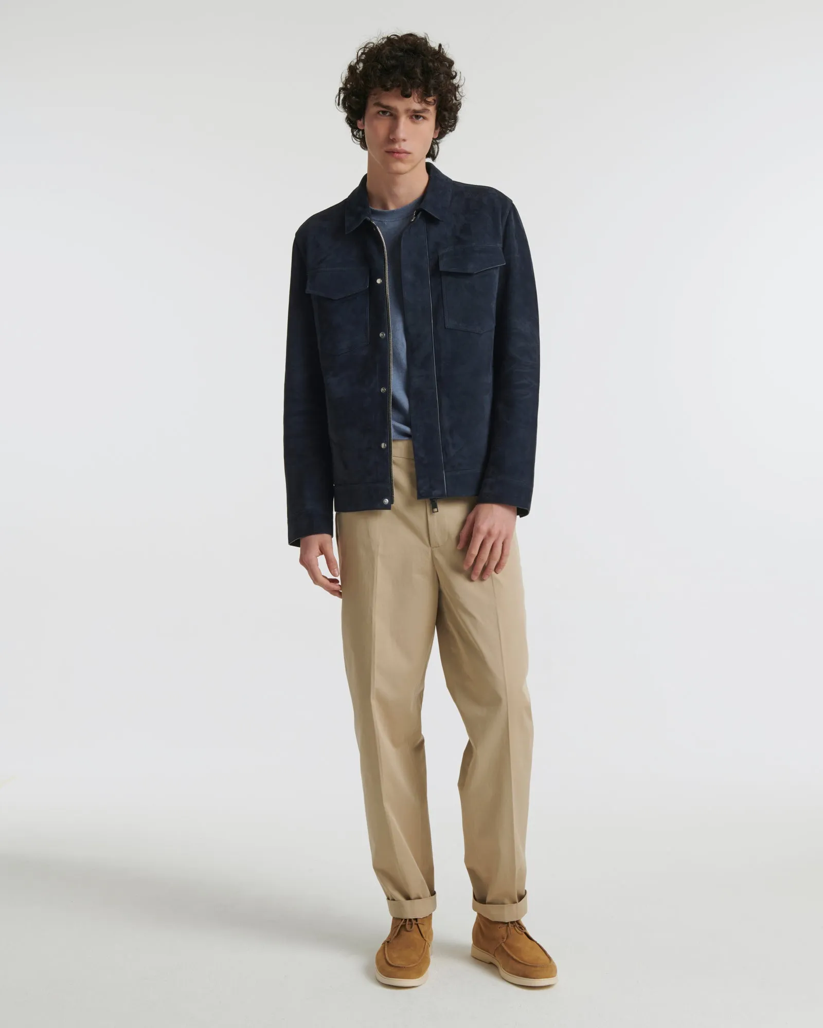 Double-sided velour leather jacket with nappa reverse