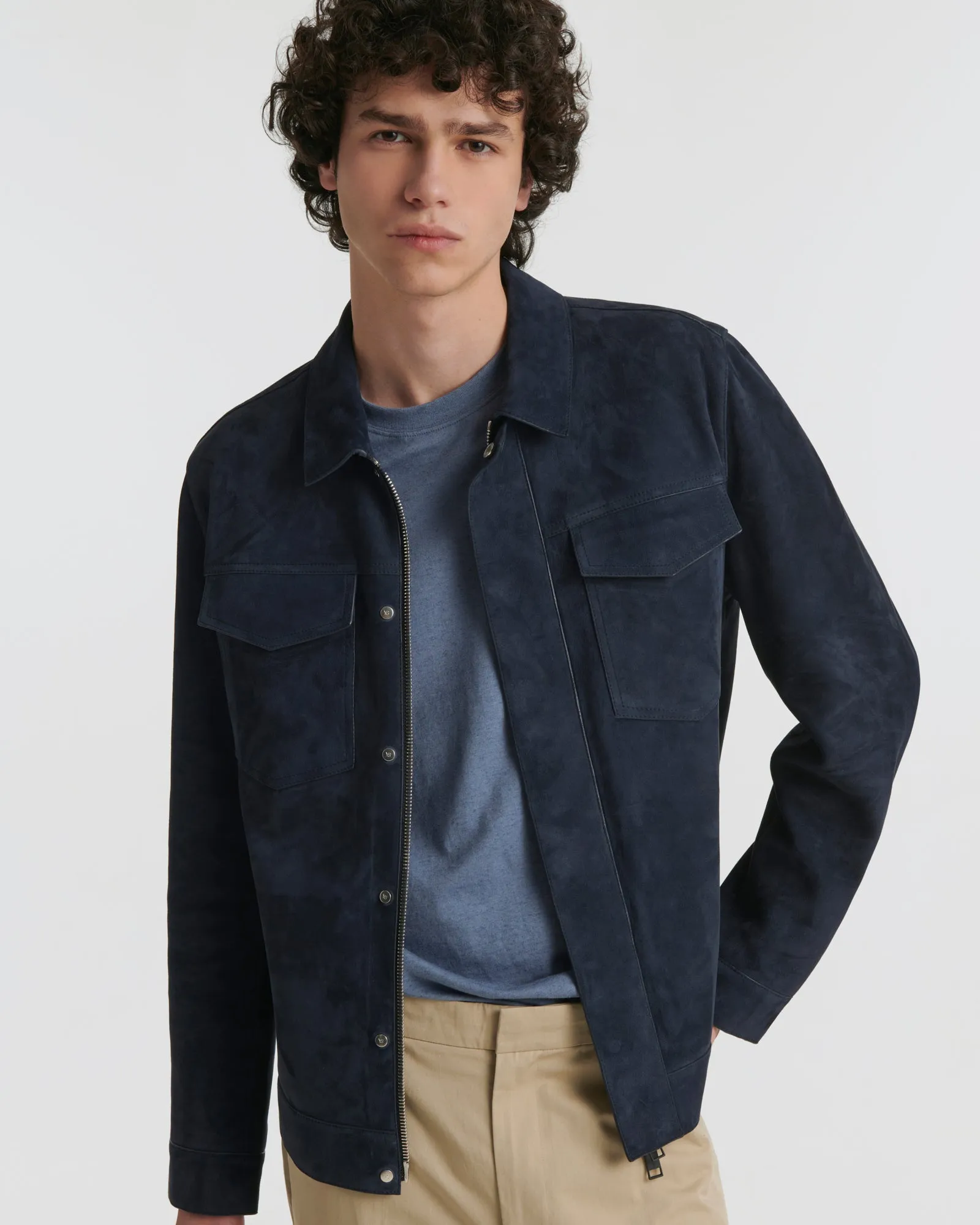 Double-sided velour leather jacket with nappa reverse