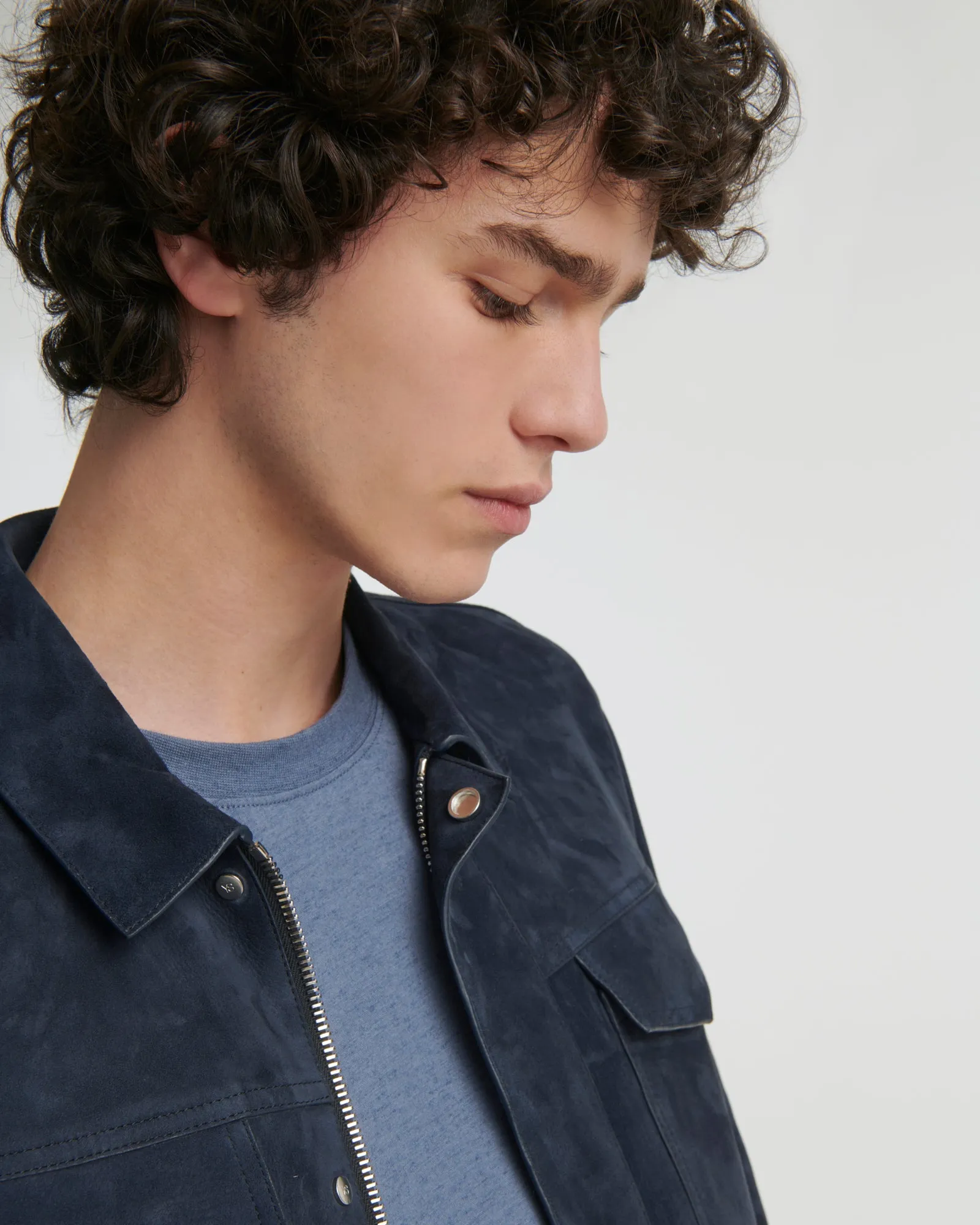 Double-sided velour leather jacket with nappa reverse