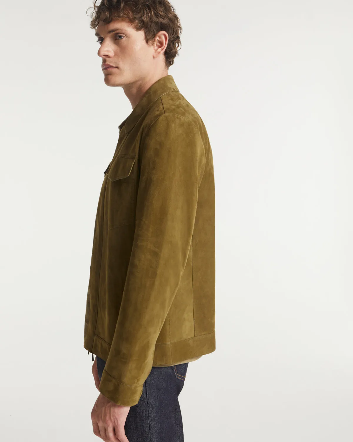 Double-sided velour leather jacket with nappa reverse