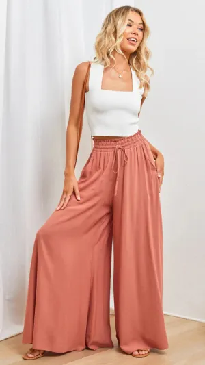 Elastic Waist Wide Leg Pants