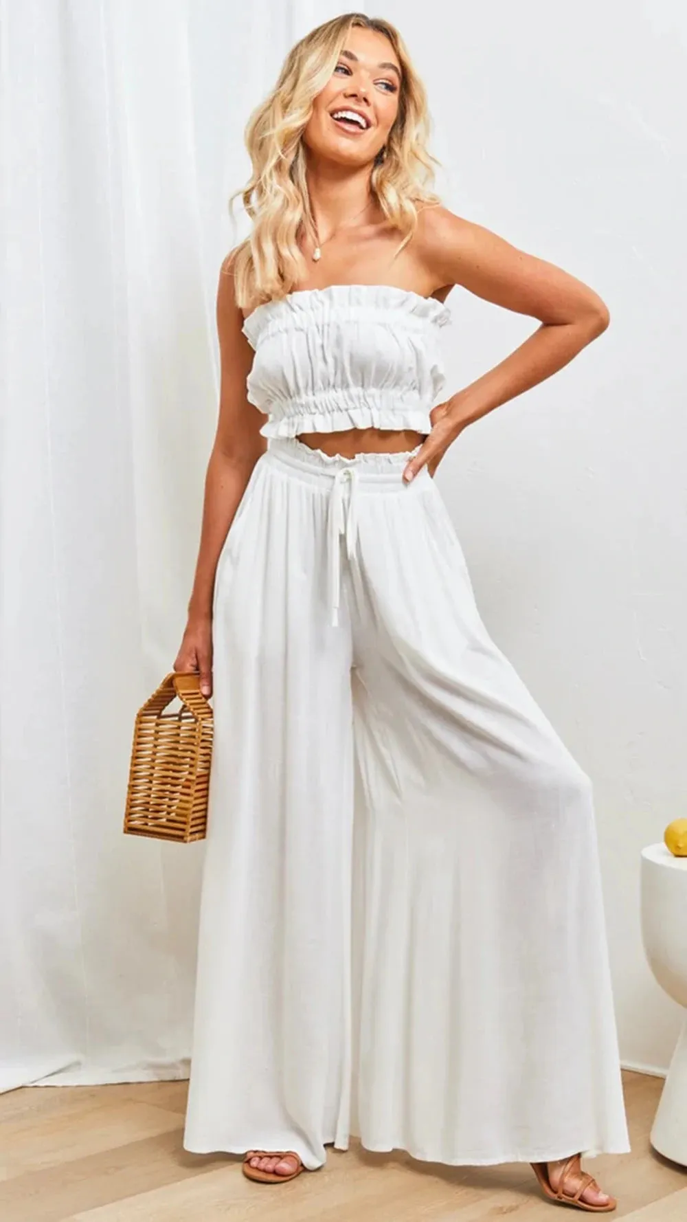 Elastic Waist Wide Leg Pants