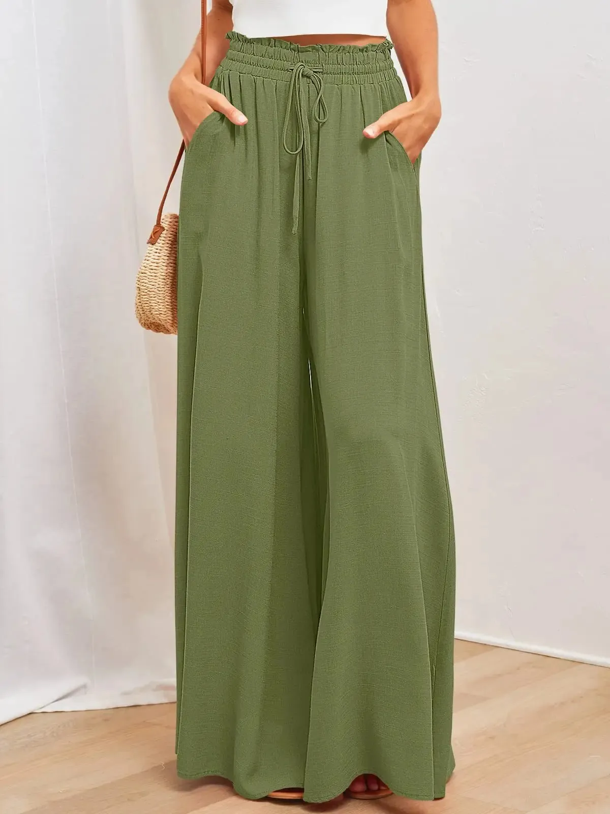 Elastic Waist Wide Leg Pants
