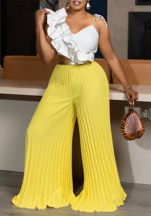 Elegant Ruffle Sleeveless Top and Wide-Leg Pants Two-Piece Fashion Set