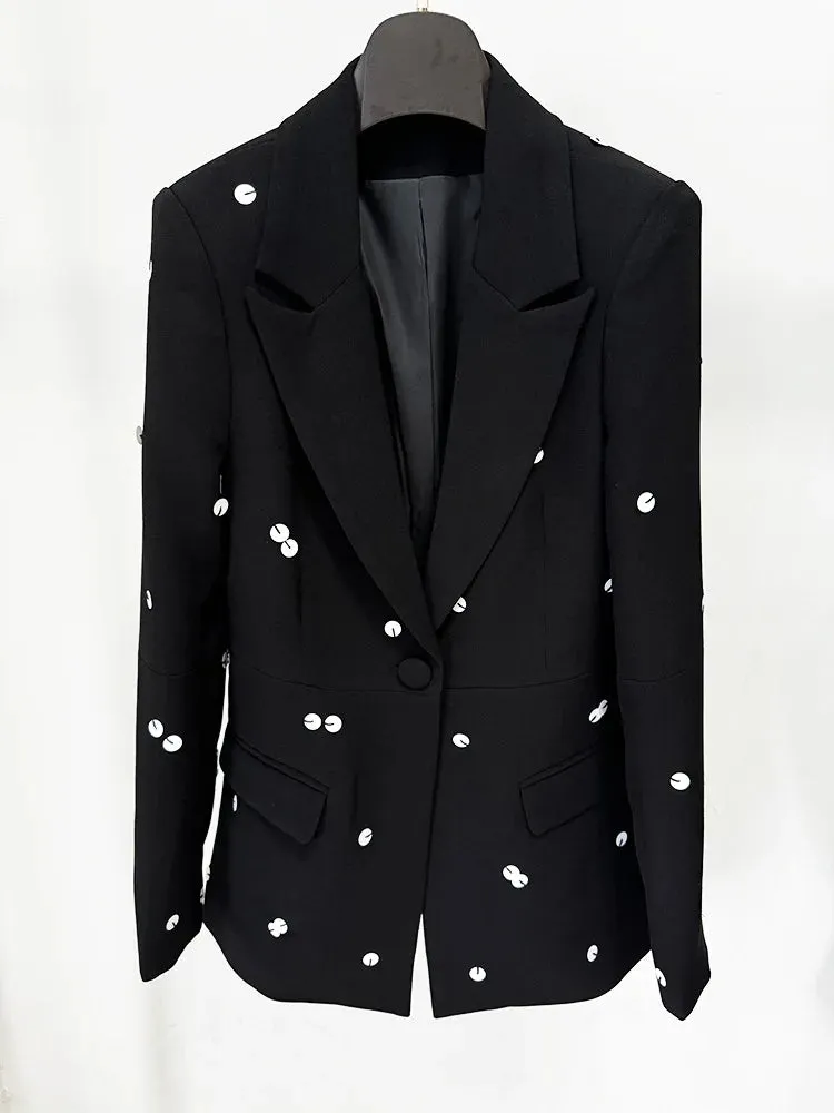 Elegant Sequins Beading Notched Blazer Long Mermaid Skirt