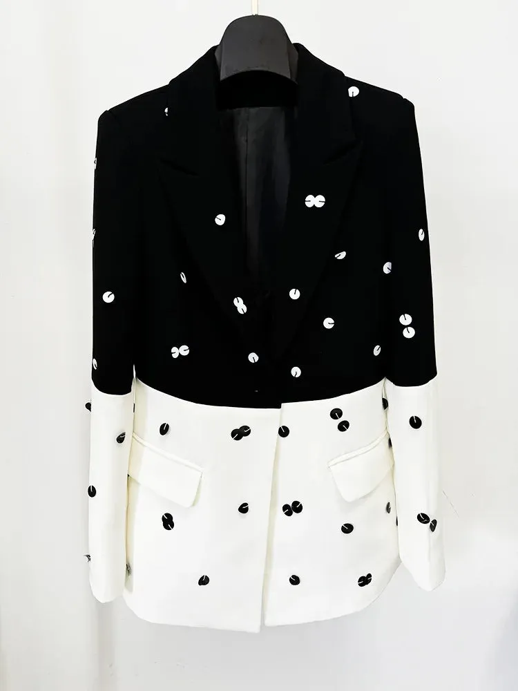 Elegant Sequins Beading Notched Blazer Long Mermaid Skirt