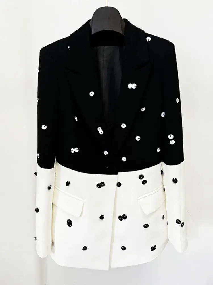 Elegant Sequins Beading Notched Blazer Long Mermaid Skirt
