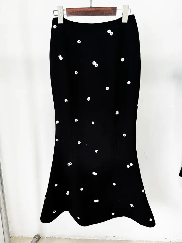 Elegant Sequins Beading Notched Blazer Long Mermaid Skirt