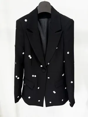 Elegant Sequins Beading Notched Blazer Long Mermaid Skirt