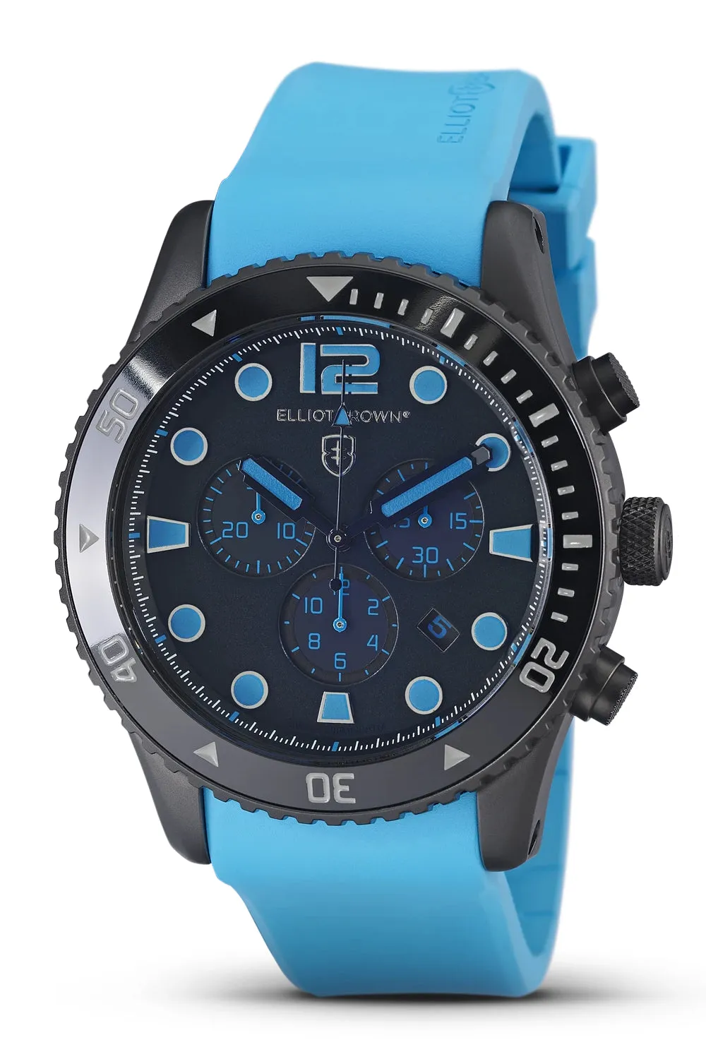 ELLIOT BROWN 929-006-R15 Bloxworth 44mm Gunemetal Stainless Steel Quartz Chronograph Watch - Cyan Rubber Strap