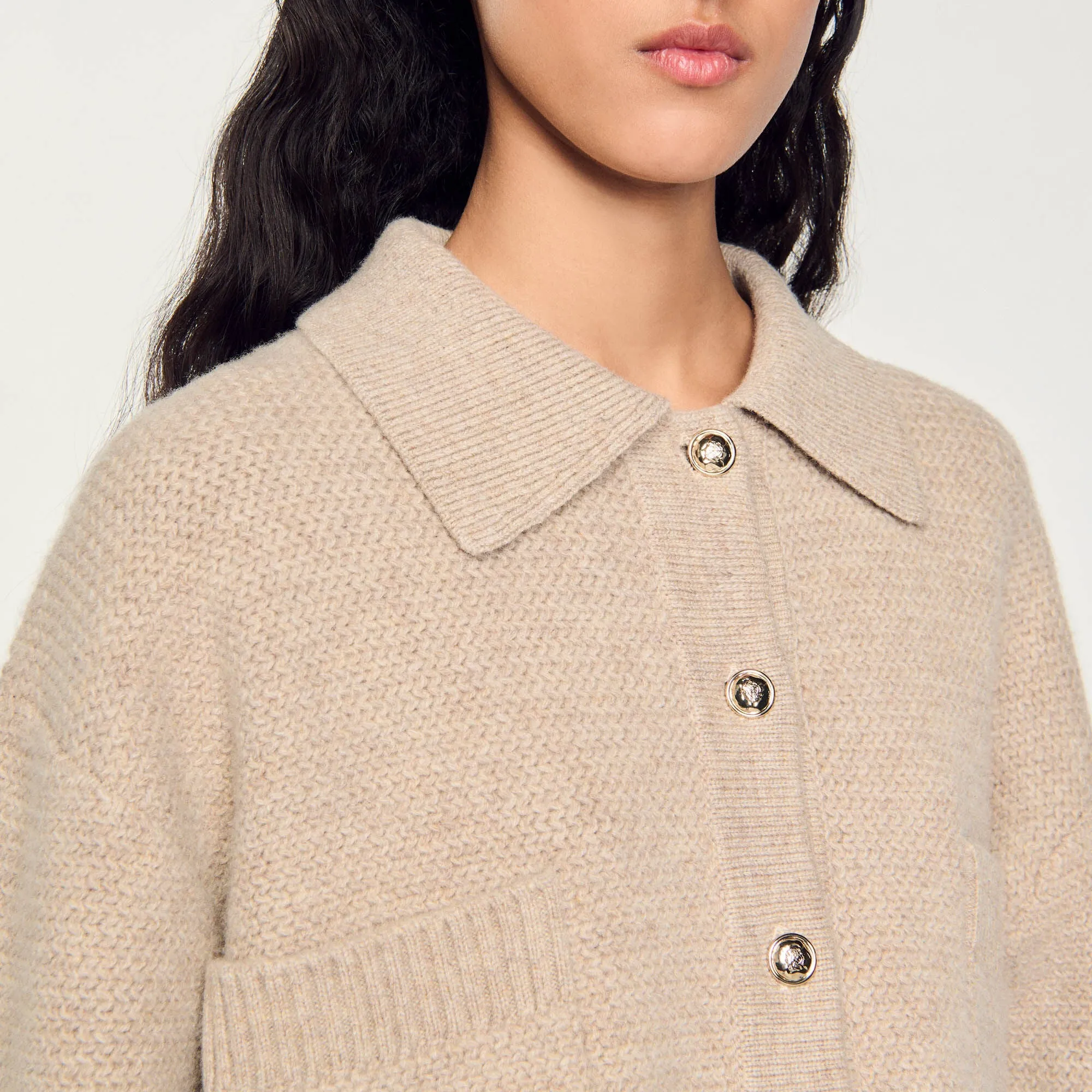 Enchanteur Decorative Stitch Cardigan Beige