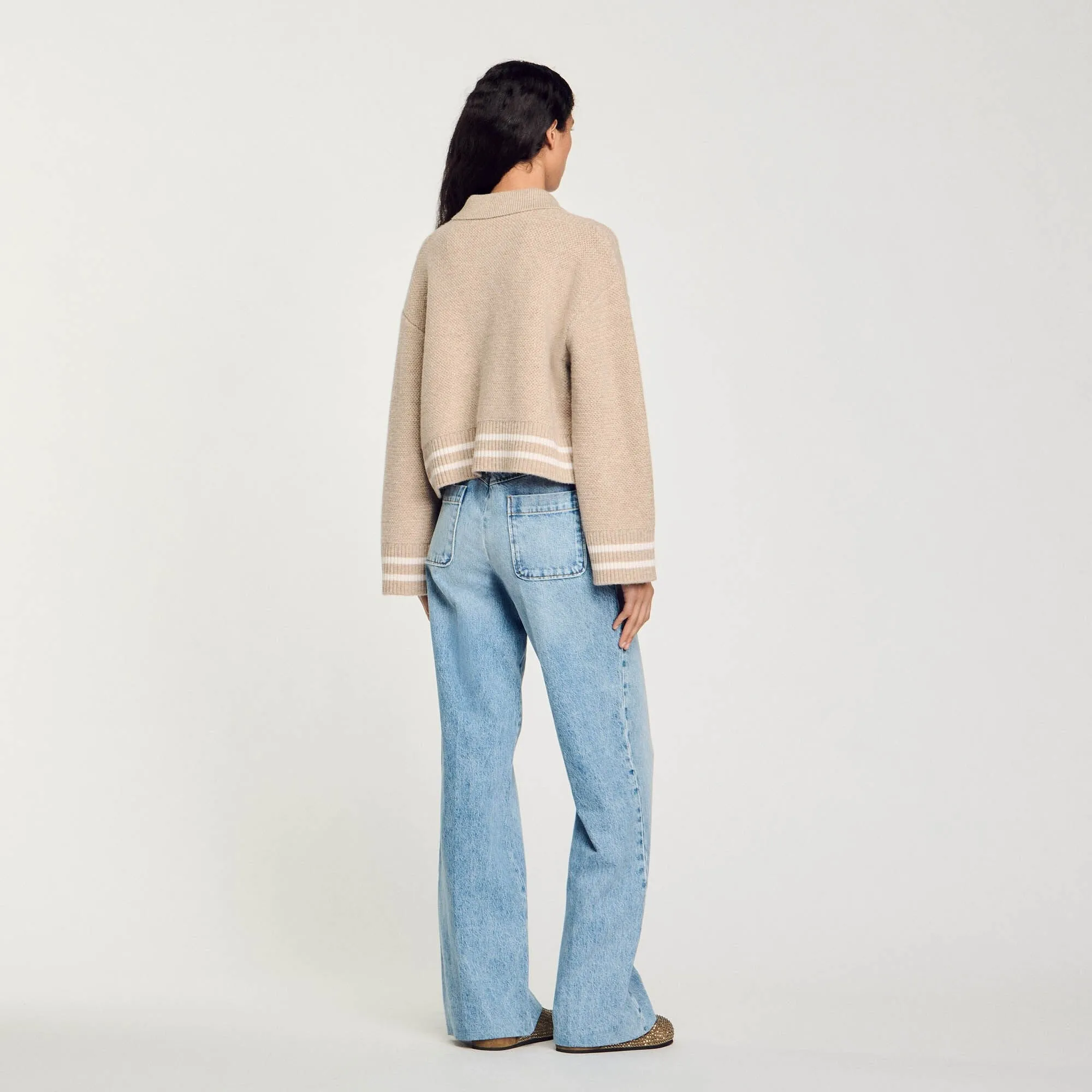 Enchanteur Decorative Stitch Cardigan Beige