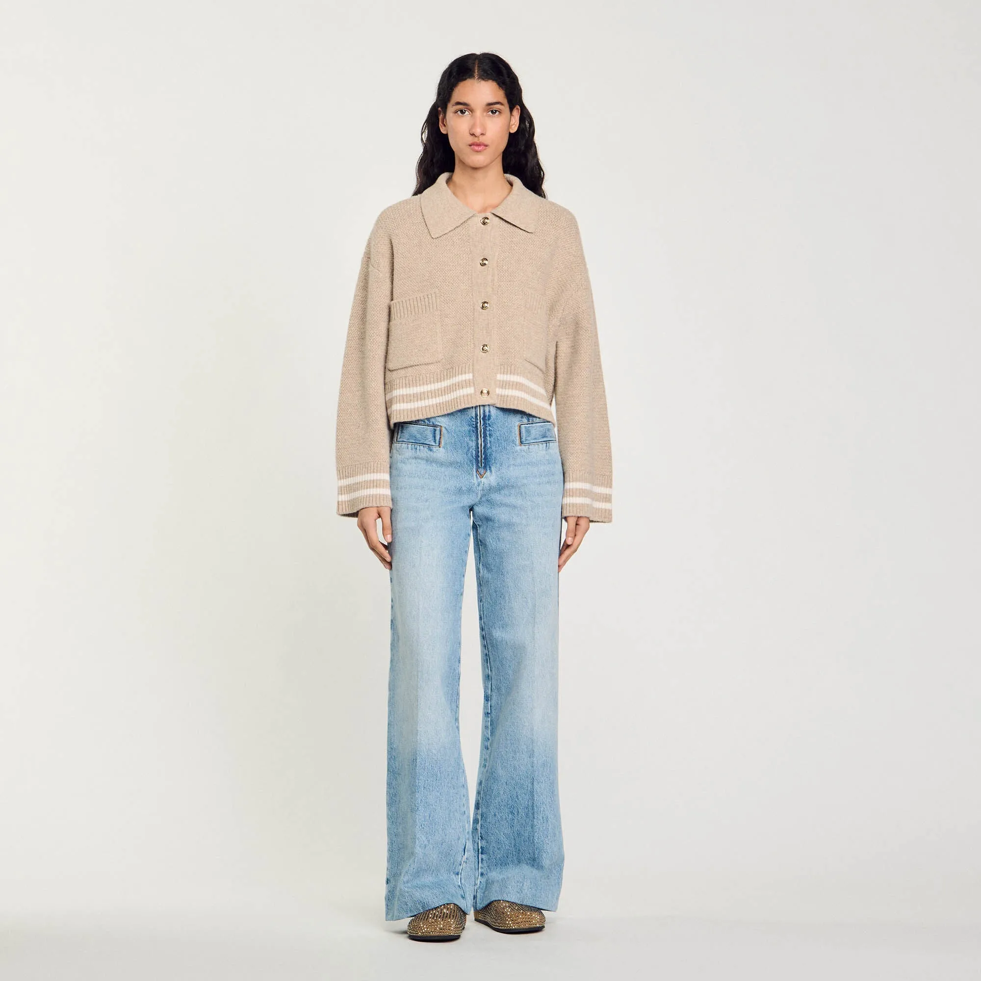 Enchanteur Decorative Stitch Cardigan Beige