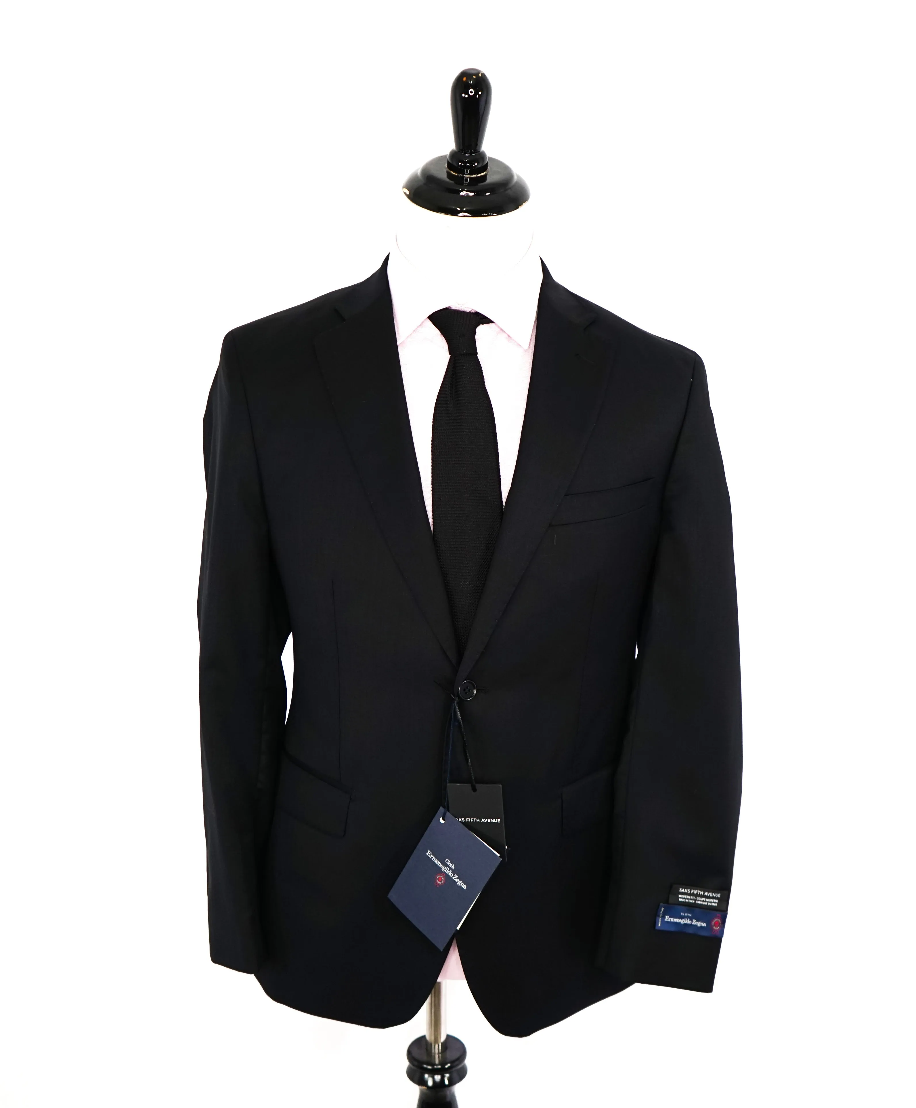 ERMENEGILDO ZEGNA - By SAKS FIFTH AVENUE SILK BLEND "MODERN" Black Suit - 36S