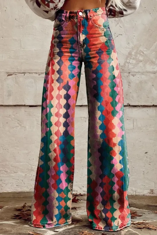 Eva | Retro Wide Leg Jeans | Colorful Patterns | Premium Denim