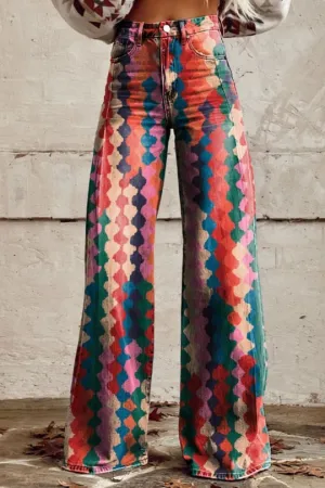 Eva | Retro Wide Leg Jeans | Colorful Patterns | Premium Denim