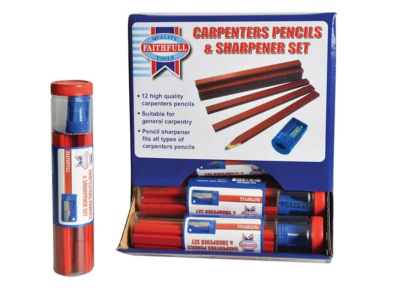 Faithfull Carpenters Pencils Red (12 X Tubes Of 12   Sharpener)