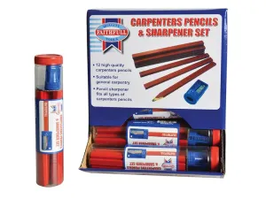 Faithfull Carpenters Pencils Red (12 X Tubes Of 12   Sharpener)
