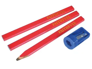 Faithfull Carpenter'S Pencils Red (Pack Of 3   Sharpener)