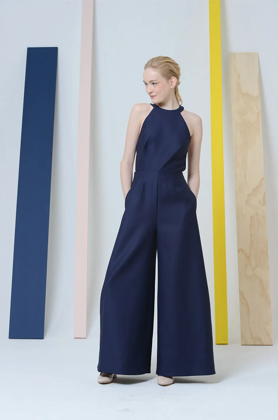 Fall 2014 Navy Rosie Assoulin Cut Out Wide Leg Jumpsuit