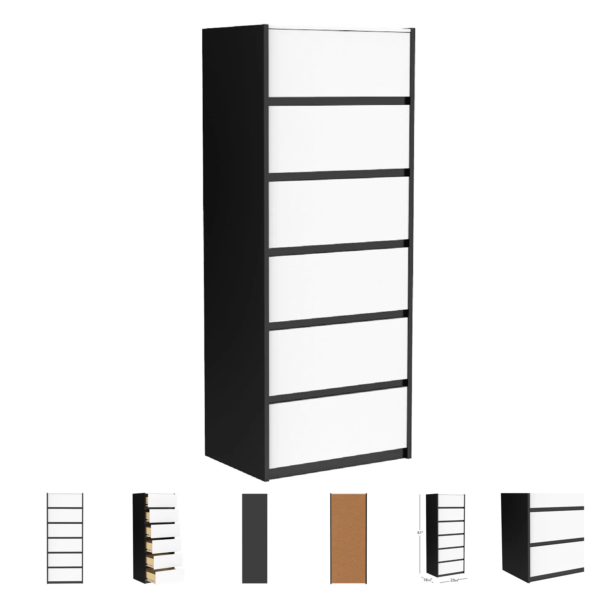 Farona 6 drawer chest office storage organization, java & white