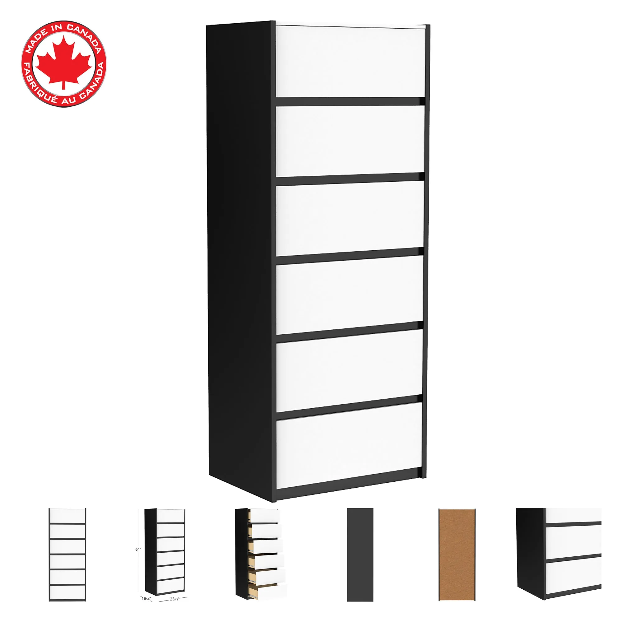 Farona 6 drawer chest office storage organization, java & white