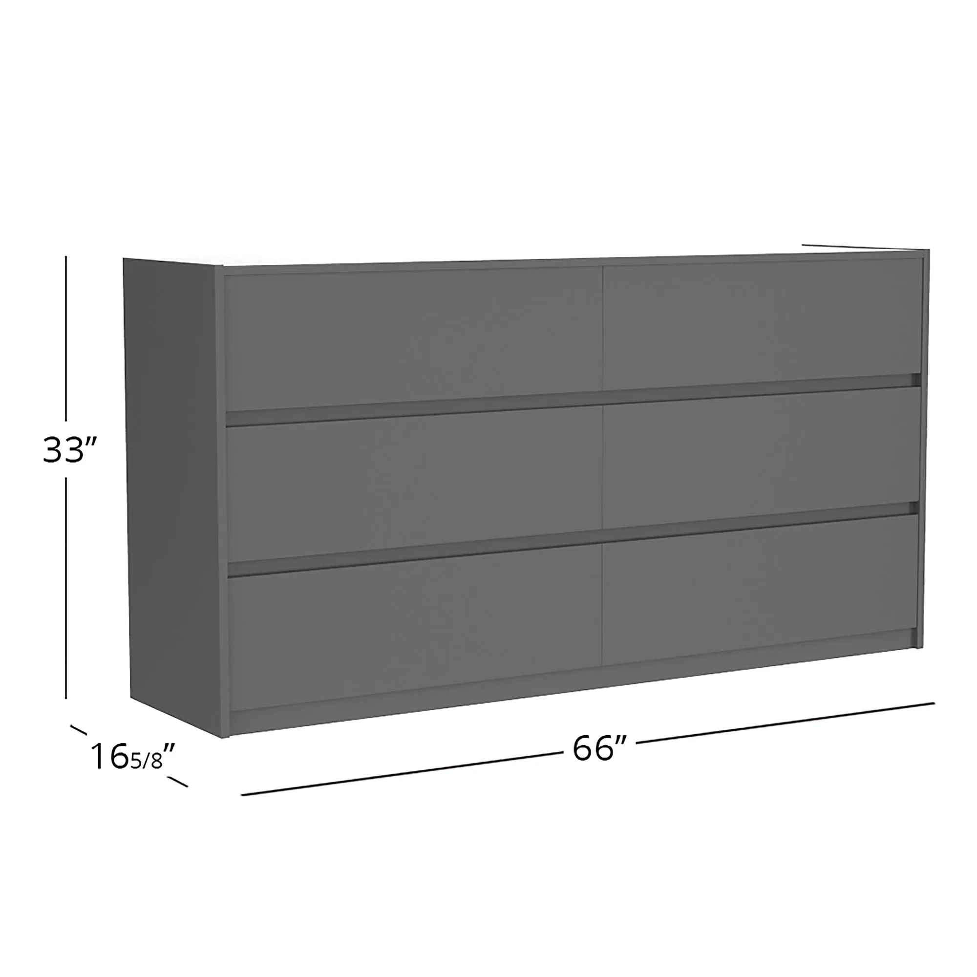 Farona 6 drawer double dresser for bedroom decoration, dark grey