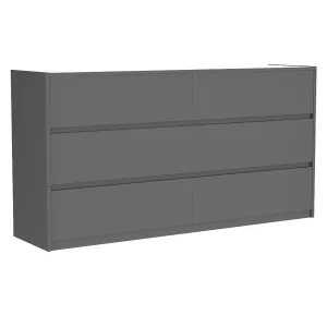 Farona 6 drawer double dresser for bedroom decoration, dark grey