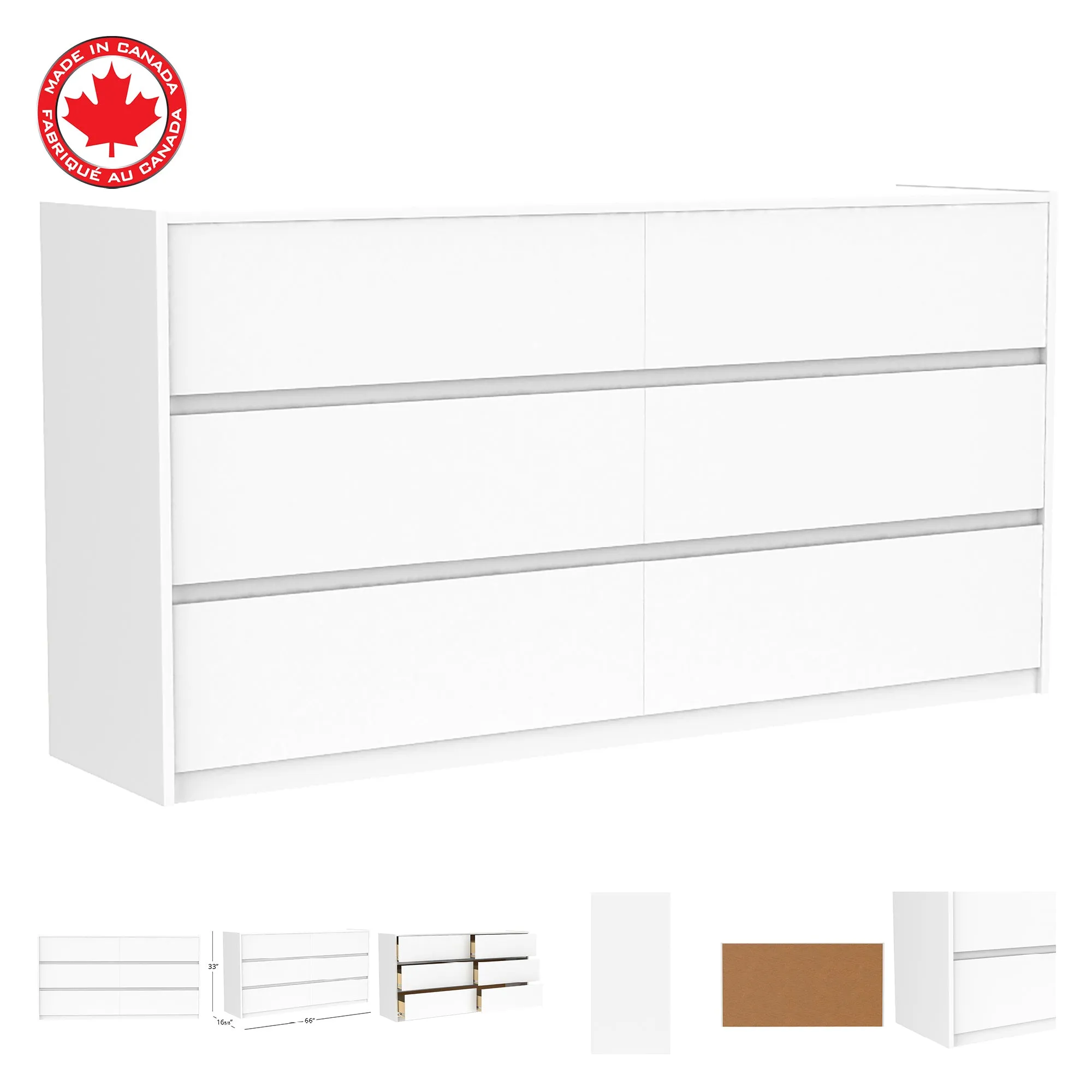 Farona 6 drawer double dresser for bedroom decoration, white
