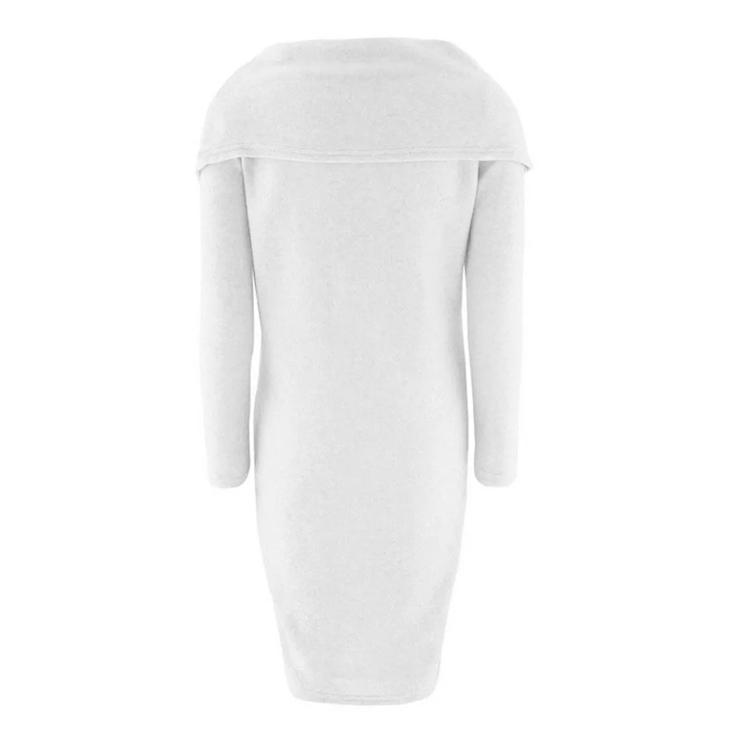 Fashion Women Winter Dress Turtleneck Knitted Sweater Dress Jumper Tops Dresses Woman Sweaters Oversized Pullovers Vestidos W0