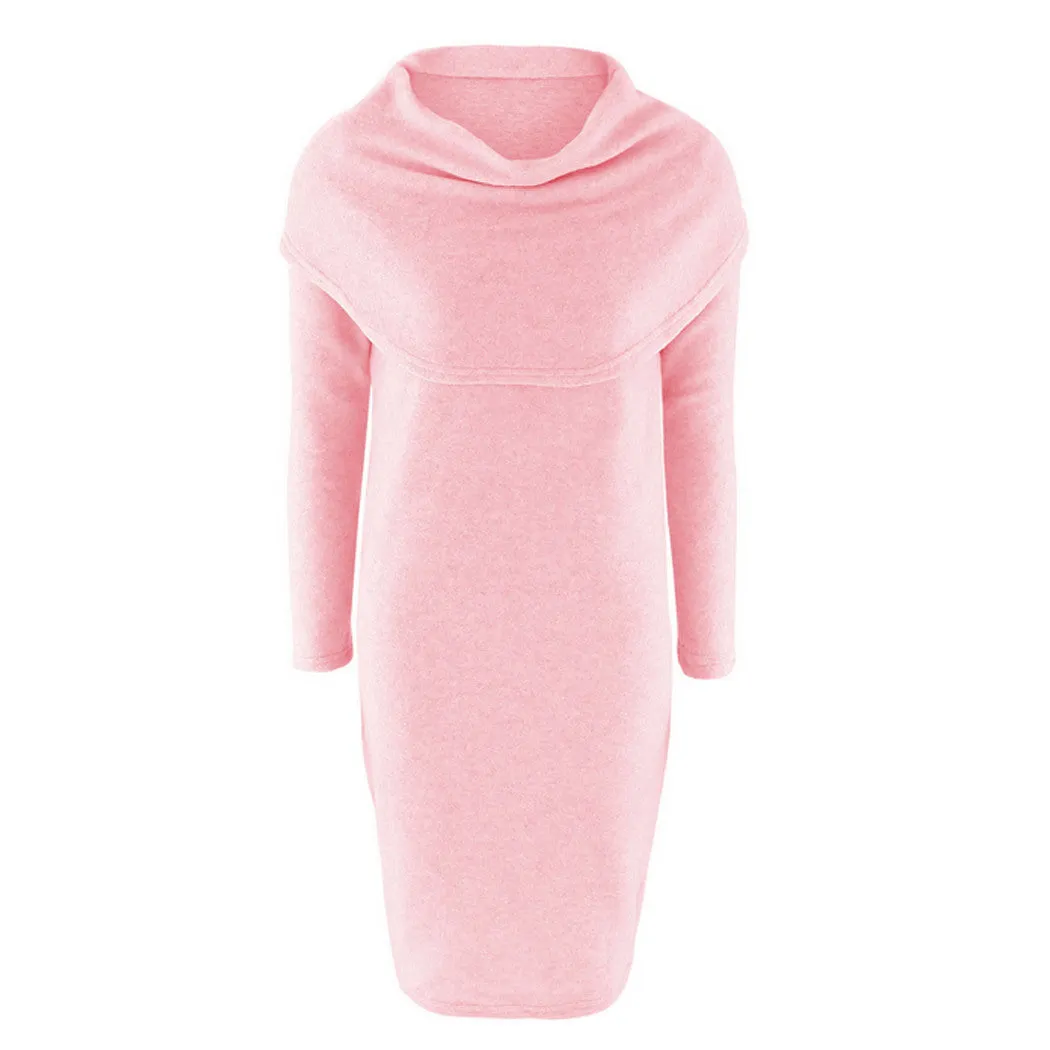 Fashion Women Winter Dress Turtleneck Knitted Sweater Dress Jumper Tops Dresses Woman Sweaters Oversized Pullovers Vestidos W0