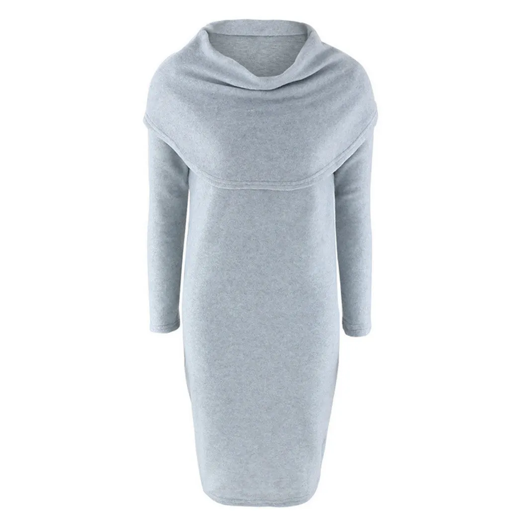 Fashion Women Winter Dress Turtleneck Knitted Sweater Dress Jumper Tops Dresses Woman Sweaters Oversized Pullovers Vestidos W0