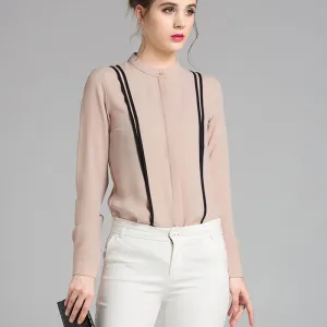 Fashionable Women's Blouses Office Style Long Sleeve Chiffon Shirts Blouses High Stitching Collar