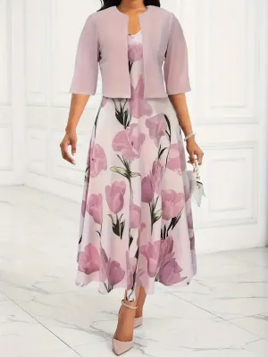 Fenella - Floral maxi dress with V-neck and cardigan for women