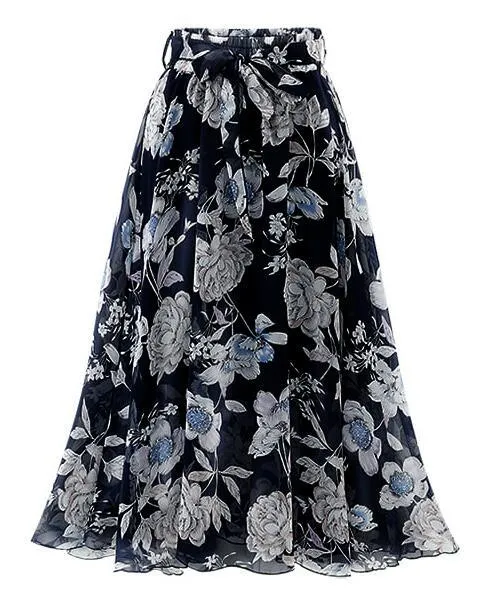 Floral A-Line Mid-calf Summer Chiffon Skirts