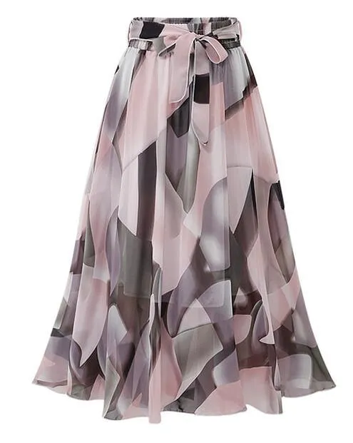 Floral A-Line Mid-calf Summer Chiffon Skirts