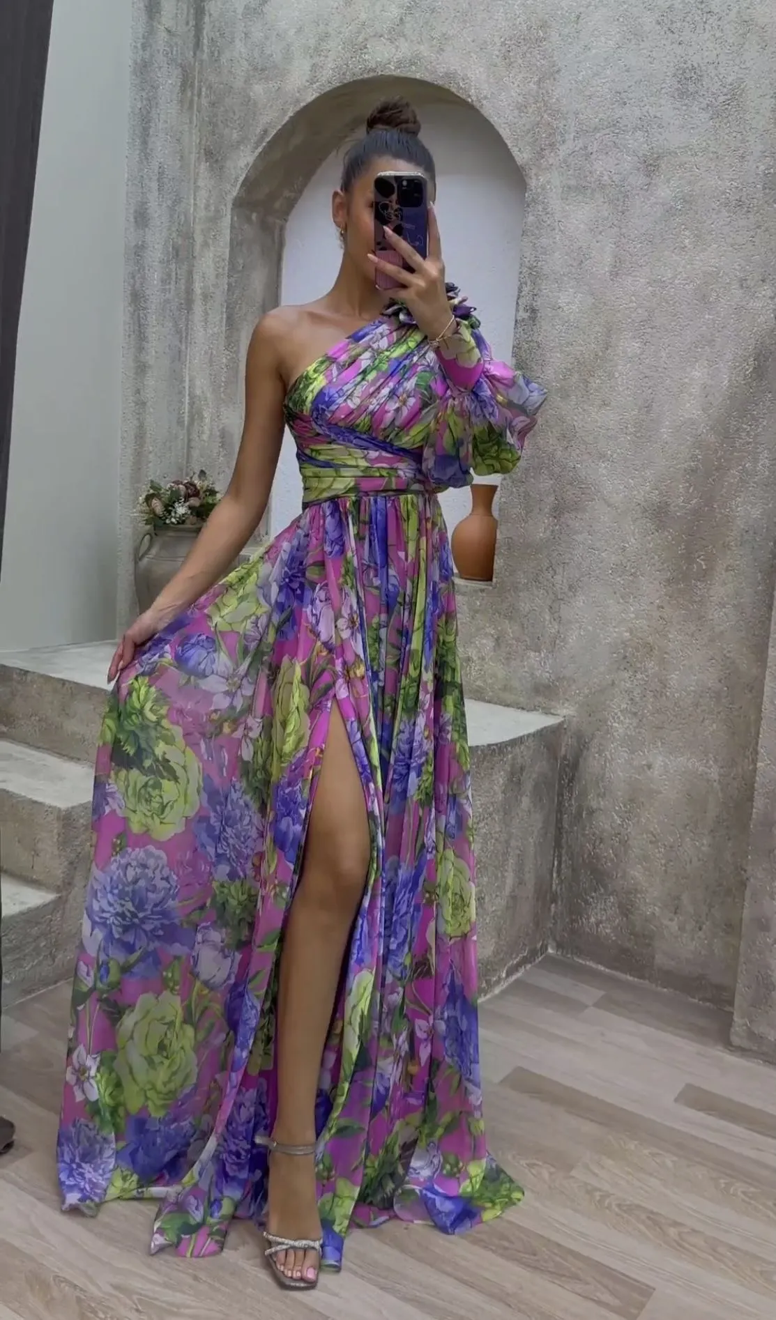 Giulia – Elegant One-Shoulder Floral Maxi Dress for Women