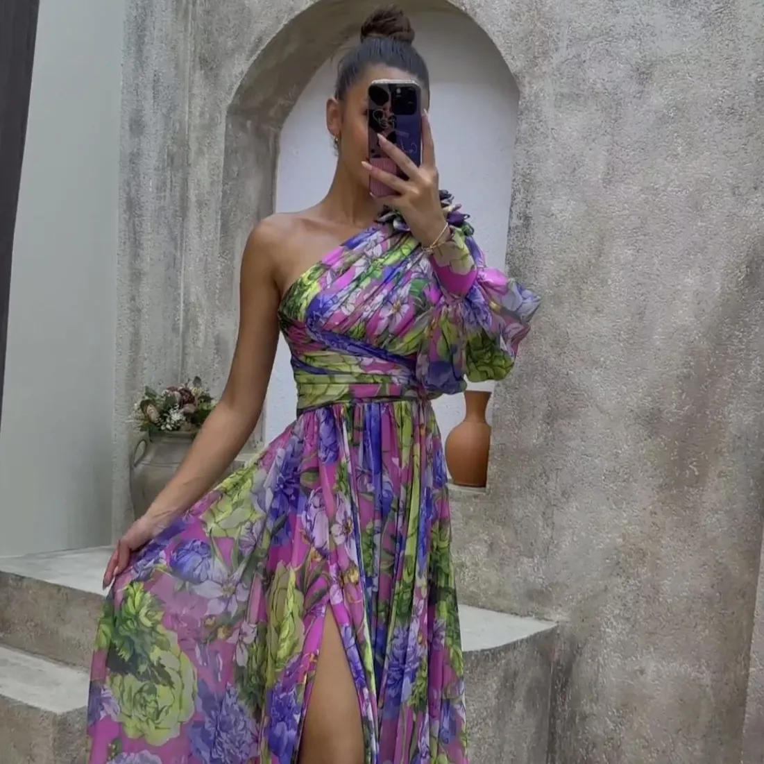 Giulia – Elegant One-Shoulder Floral Maxi Dress for Women