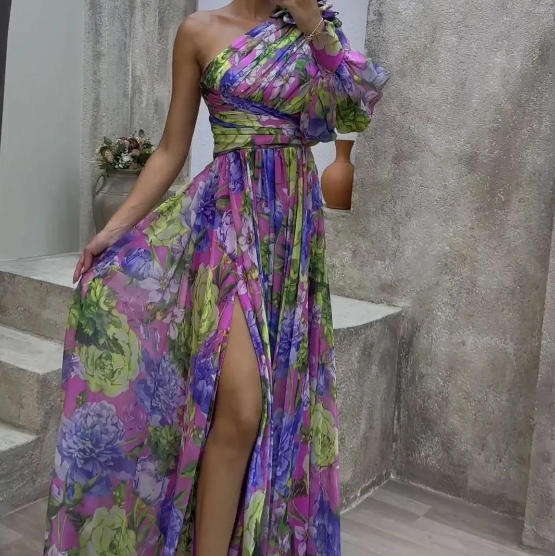 Giulia – Elegant One-Shoulder Floral Maxi Dress for Women