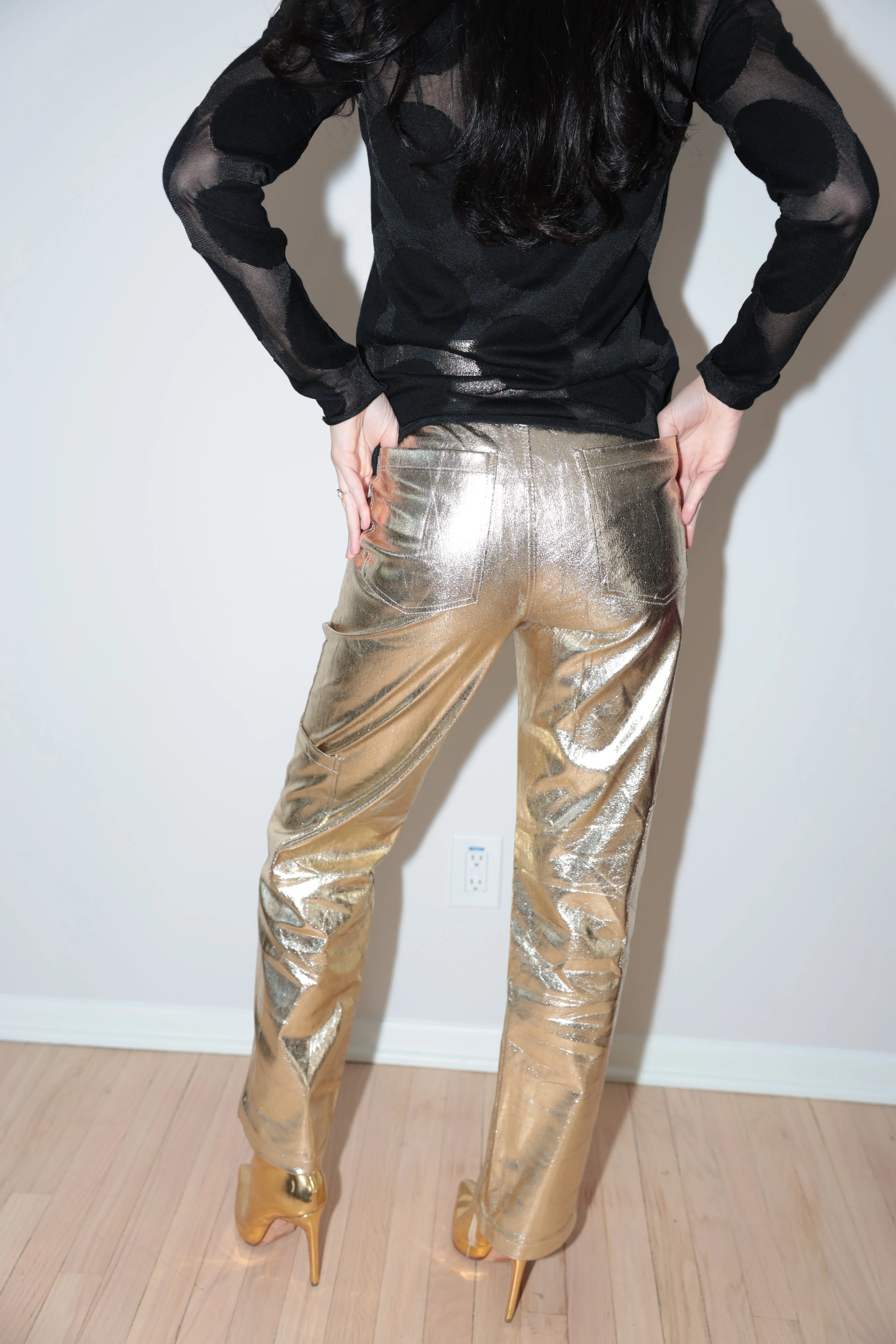 Golden Hour Metallic Straight-Leg Pants-Final Sale