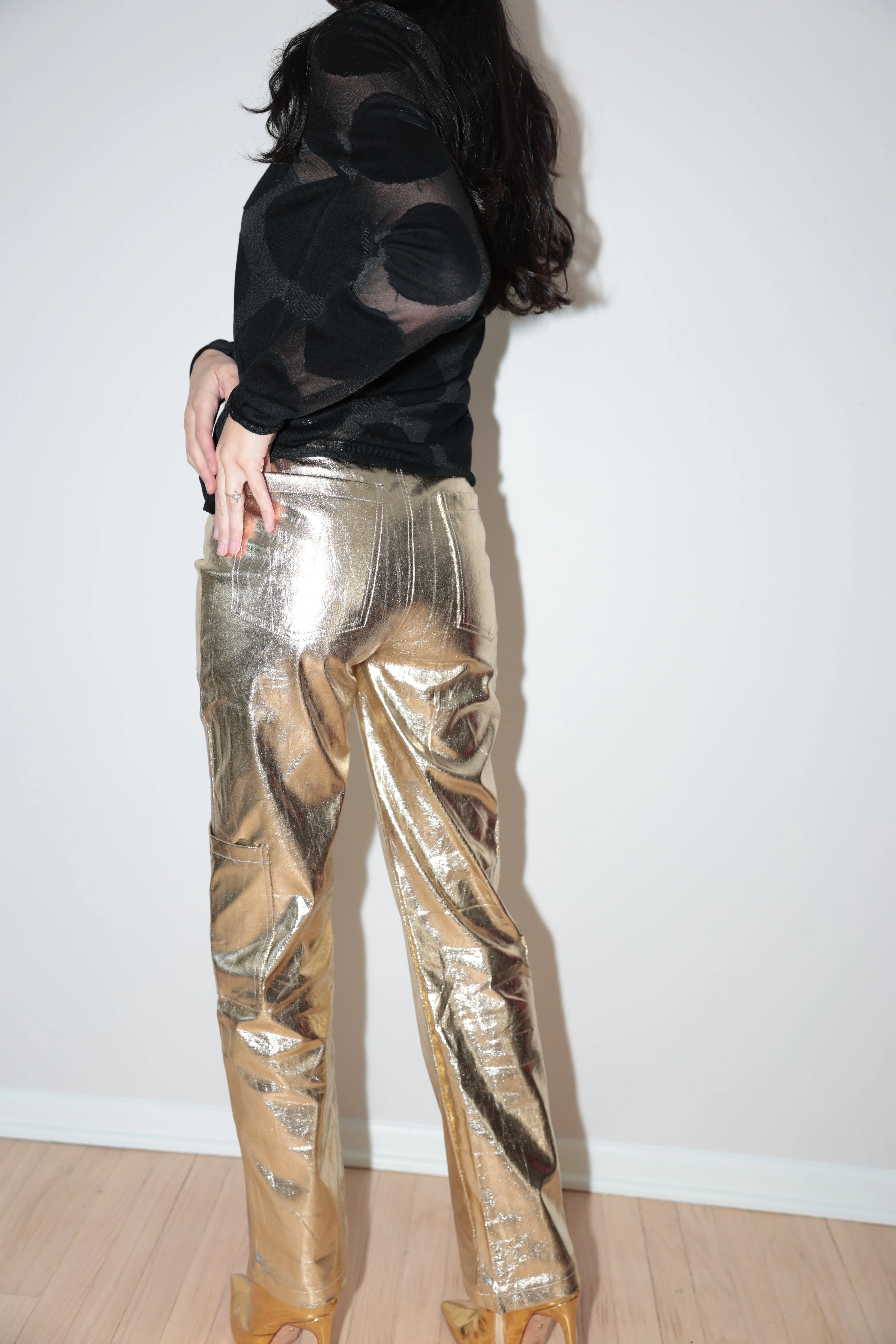 Golden Hour Metallic Straight-Leg Pants-Final Sale