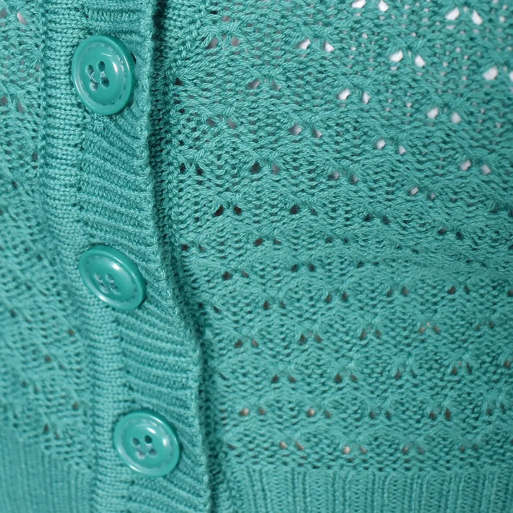 Green Cute Cropped Cardigan