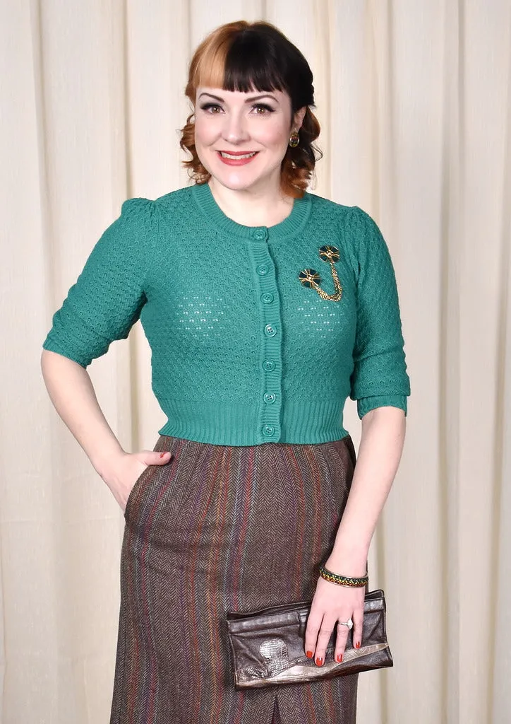 Green Cute Cropped Cardigan
