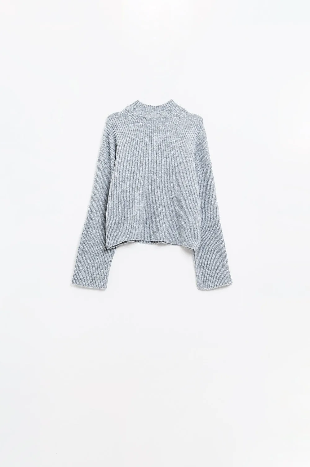 grey ribbed turtleneck sweater